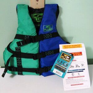 Fluid Aquatics U.S. Coast Guard Approved Youth Life Jacket in green/blue colors